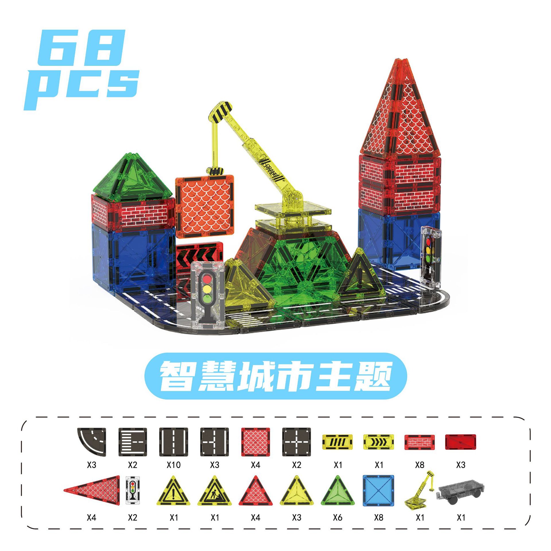 Tronos de construcción de ventanas de color de película magnética grande transfronteriza 7.5 Conjunto de flota de ingeniería Juguetes de empalme de educación temprana magnética fuerte