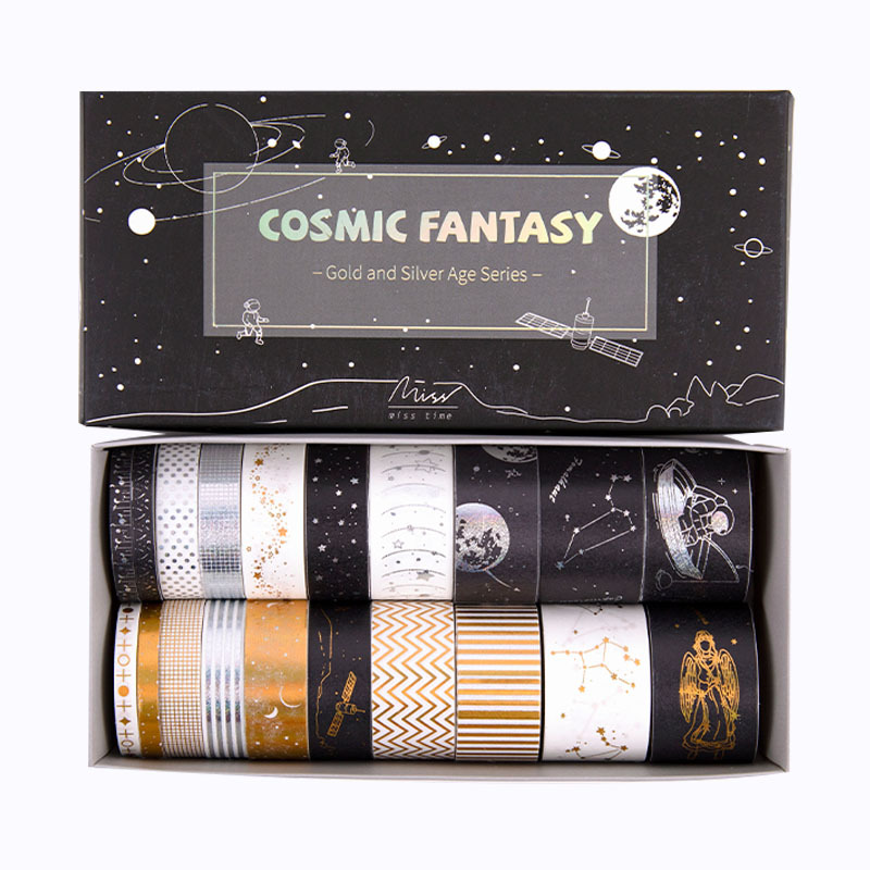 Diez conjuntos de cinta adhesiva estampada dorada estrella cosmológica fantasía retro decoración de material de paisaje cinta adhesiva 20 enrollamiento