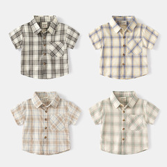 Summer boys' short-sleeved plaid shirt Multi-color breathable and soft short-sleeved shirt Casual lapel children's shirt