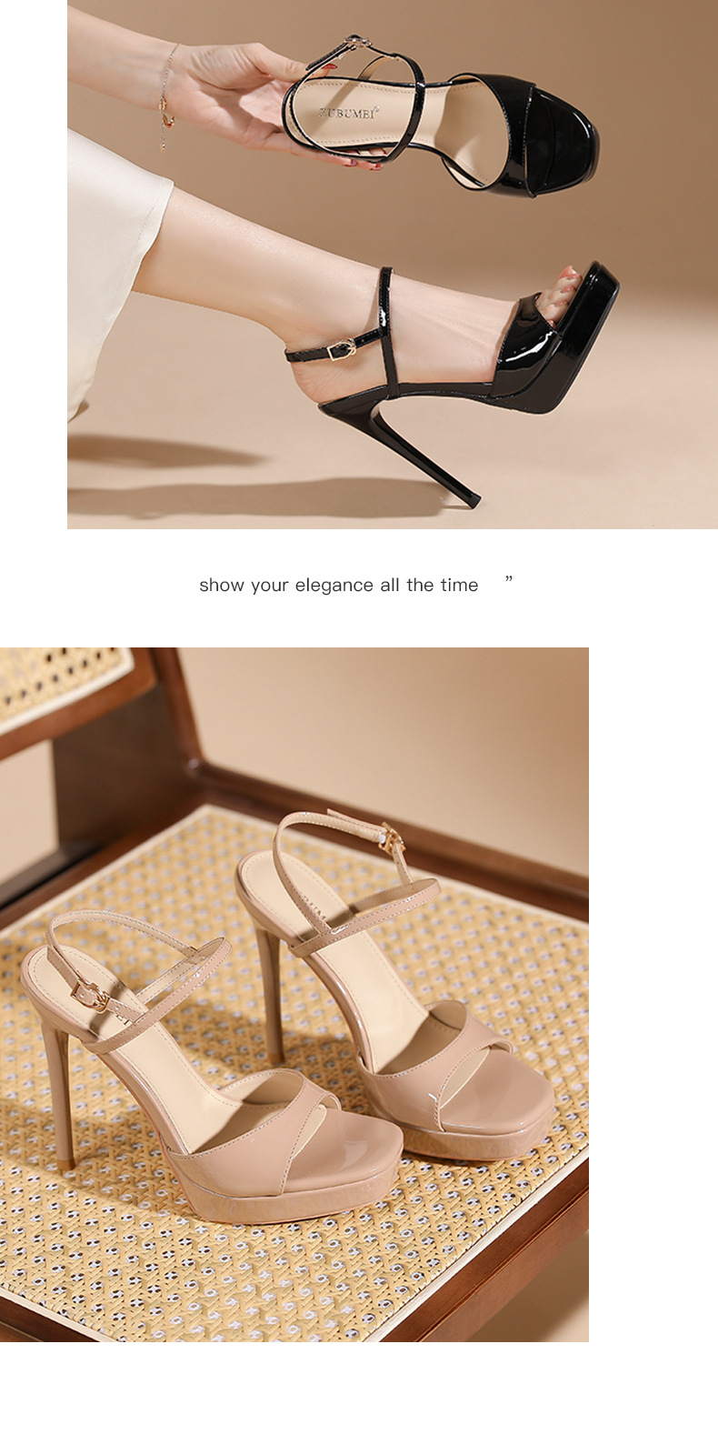 Sandal cao gót nữ quai ngang hở mũi gót nhọn 14 cm đế xuồng — Hồng nude-14cm chi tiết 7