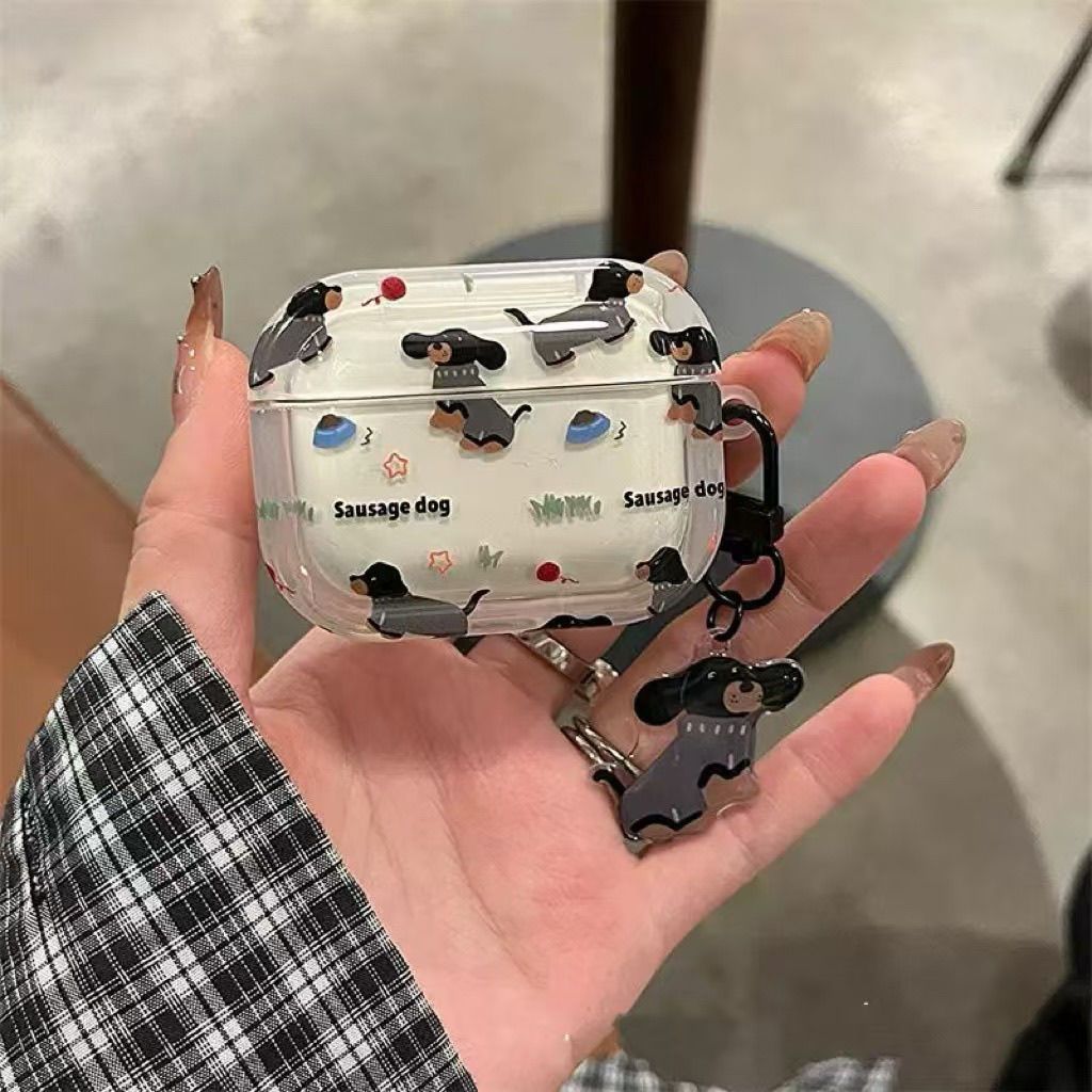 Divertida funda protectora para AirPods de 4.ª generación con diseño de perro salchicha negro, compatible con Apple Bluetooth AirPods Pro 3.
