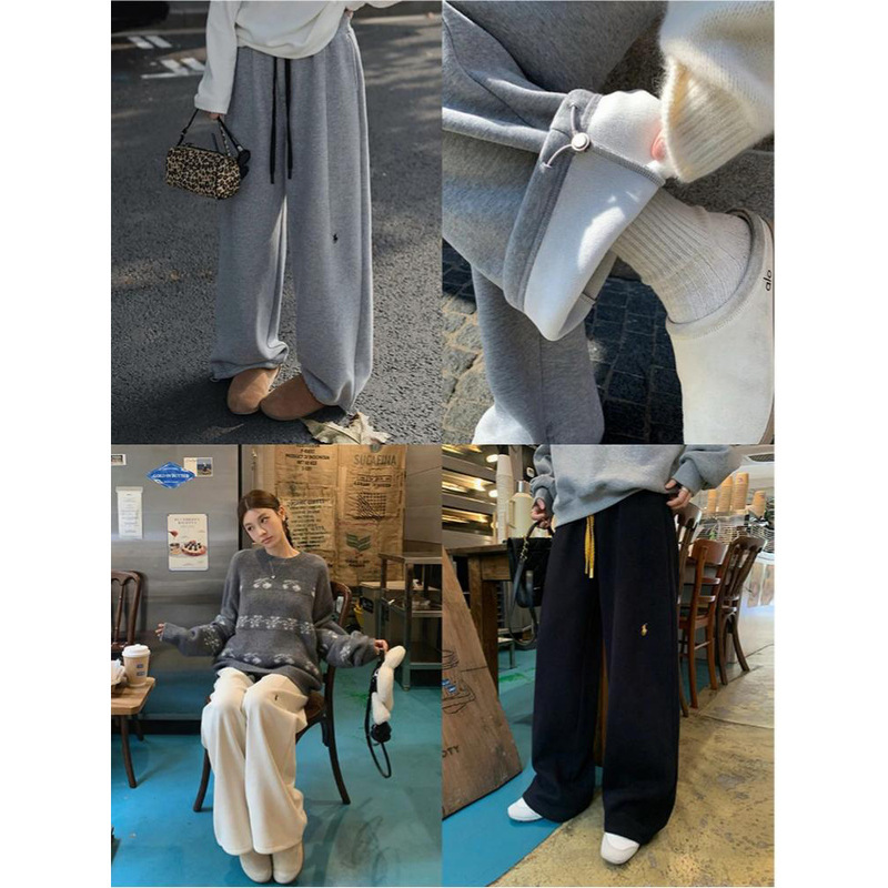 4447 # Zhang Beibei Ibell Heavyweight Thickened Mochi Velvet Pony Embroidery Wide-Leg Slimming Two-Way Jogger Sweatpants 4447 # Zhang Beibei Ibell Heavyweight Thickened Mochi Velvet Pony Embroidery Wide-Leg Slimming Two-Way Jogger Sweatpants