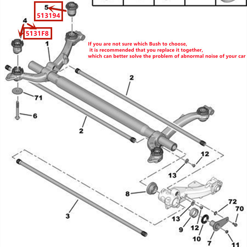 513194 5131F8 Peugeot 206 207 junta flexible de viga trasera de suspensión buje de torsión de viga