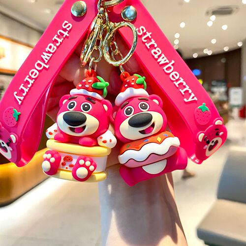 New Dessert Strawberry Bear Cartoon Keychain Cute Doll Bag Couple Pendant Car Keychain Small Gift