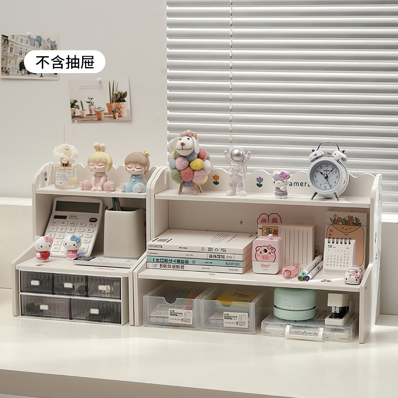 Ins風二重上昇デスクトップ棚寮オフィス化粧品文房具本収納整理棚