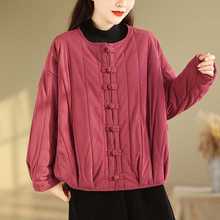 实拍  冬季新款复古灯芯绒夹棉外套女加厚棉衣盘扣棉服保暖棉袄
