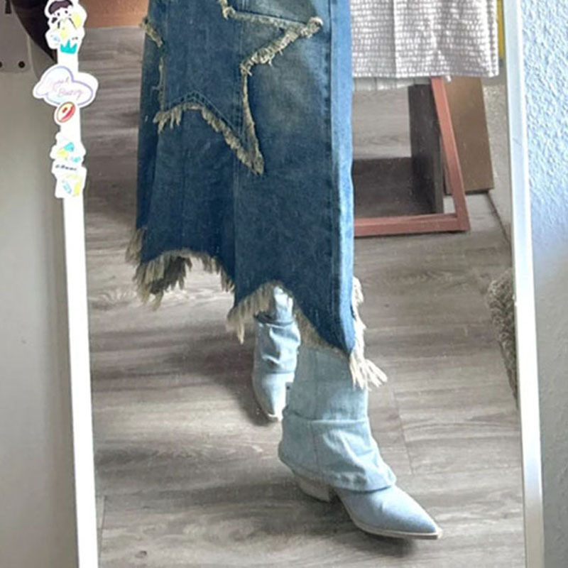 Nischen-Retro-Western-Cowboystiefel für Damen, neue Mode, Fransenkante, spitzer Flor, kurze Röhre_voghion.com