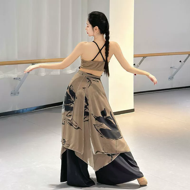Джазовый танец в древнем стиле, экзотический стиль, новая китайская танцевальная одежда, женская элегантная марлевая юбка на подтяжках, брюки, комплект тренировочной одежды