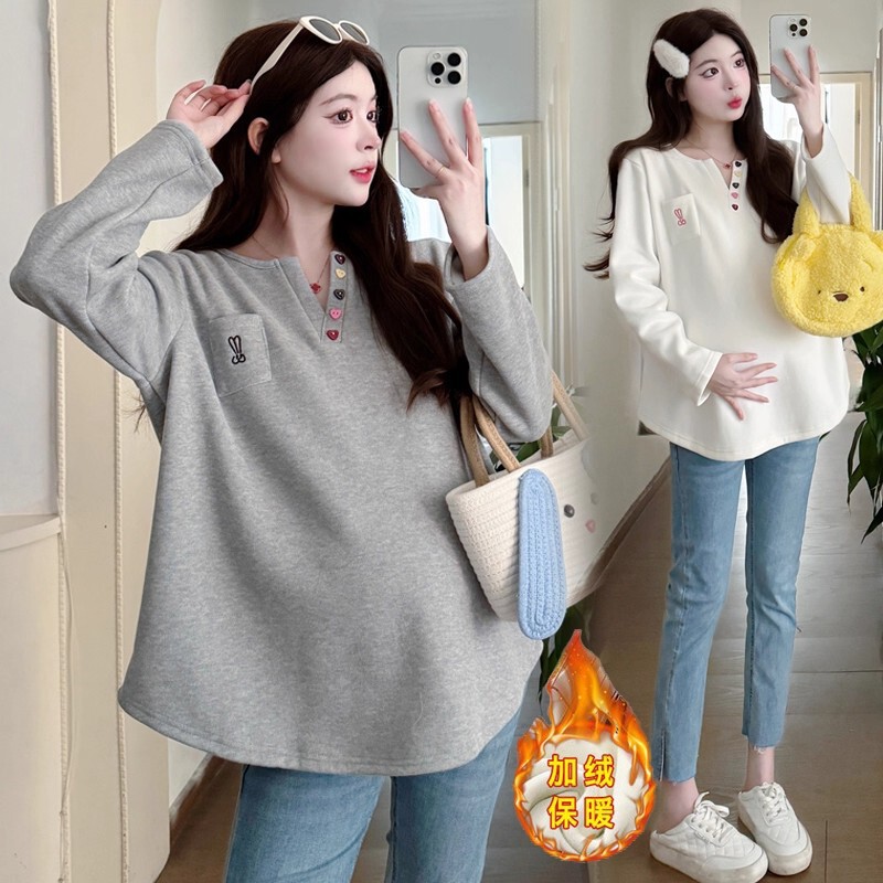 Maternity Wear Long-Sleeved T-Shirt Tops Spring & Fall V Neck Fashionable Loose Sweatshirt Women's Age-Reducing Slimming Look T-Shirt Maternity Wear Maternity Wear Long-Sleeved T-Shirt Tops Spring & Fall V Neck Fashionable Loose Sweatshirt Women's Age-Reducing Slimming Look T-Shirt Maternity Wear