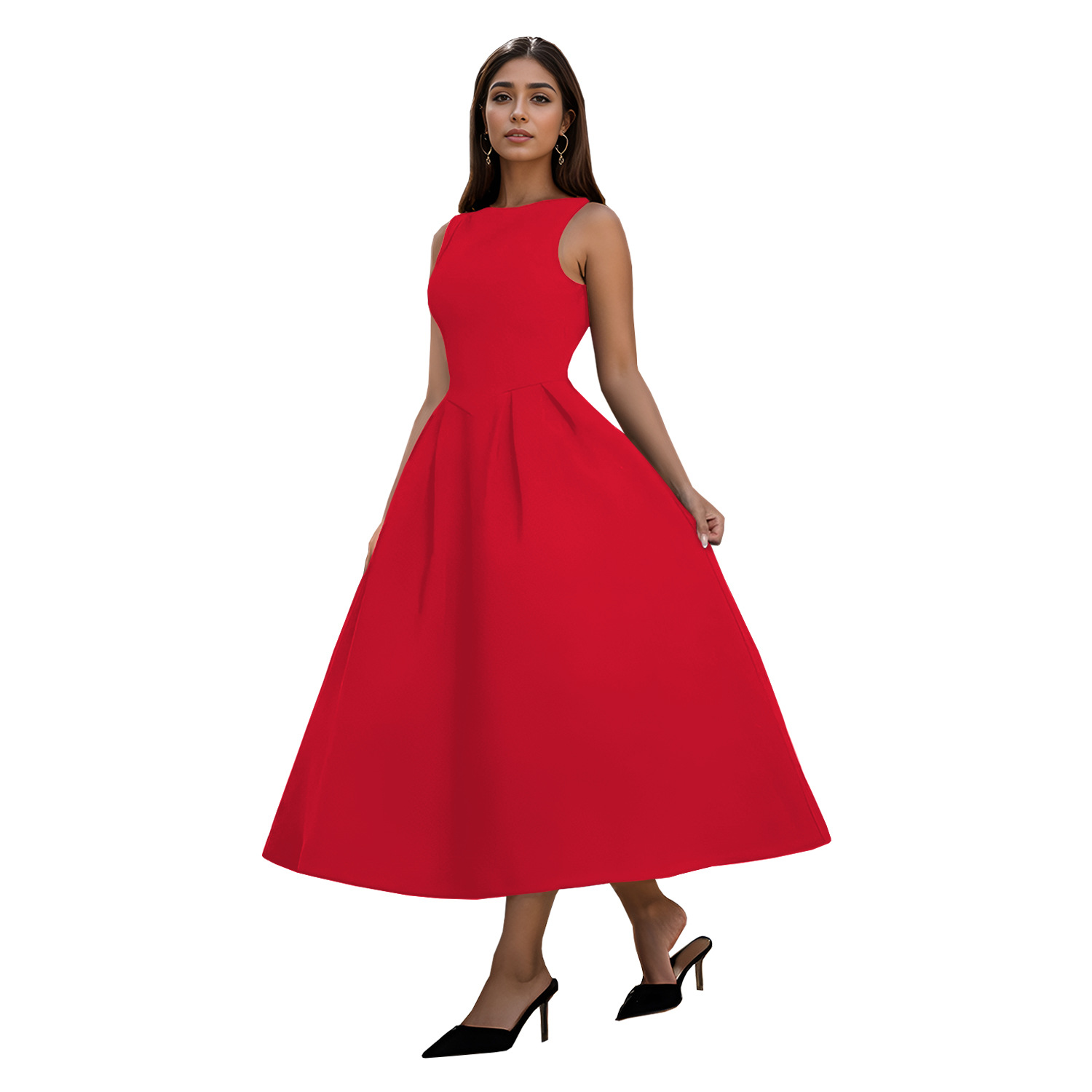 C7145 Aliexpress transfronterizo Amazon Europa y América de moda de mujer retro francés sin mangas vestido largo