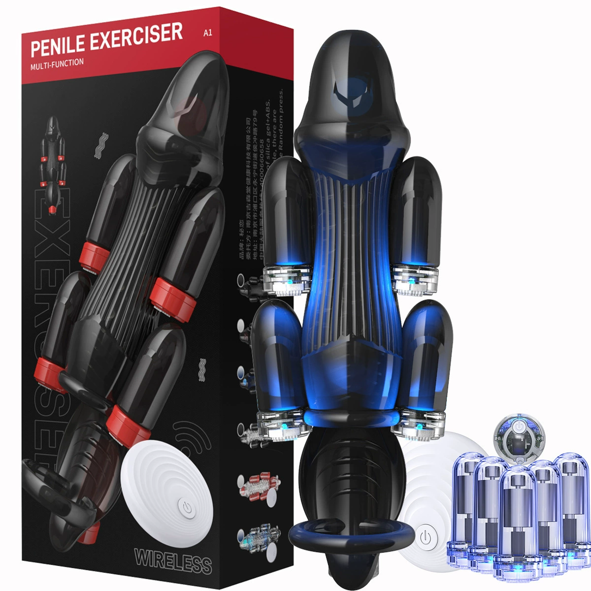Wireless Penis Vibration Massager (Moonuo) PROMAX 12th Gen, One-to-Six Trainers, Transparent/Black