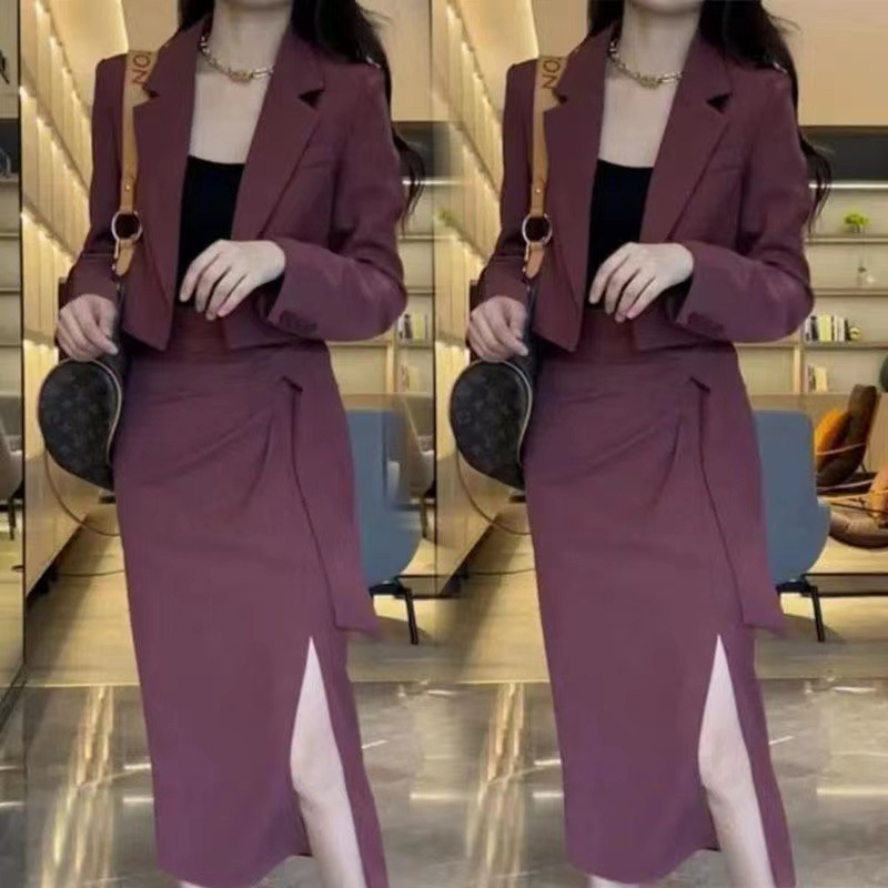 2026 Spring and Autumn Fashion Suit Short Blazer Elegant Workplace Slit Skirt Two-Piece Set