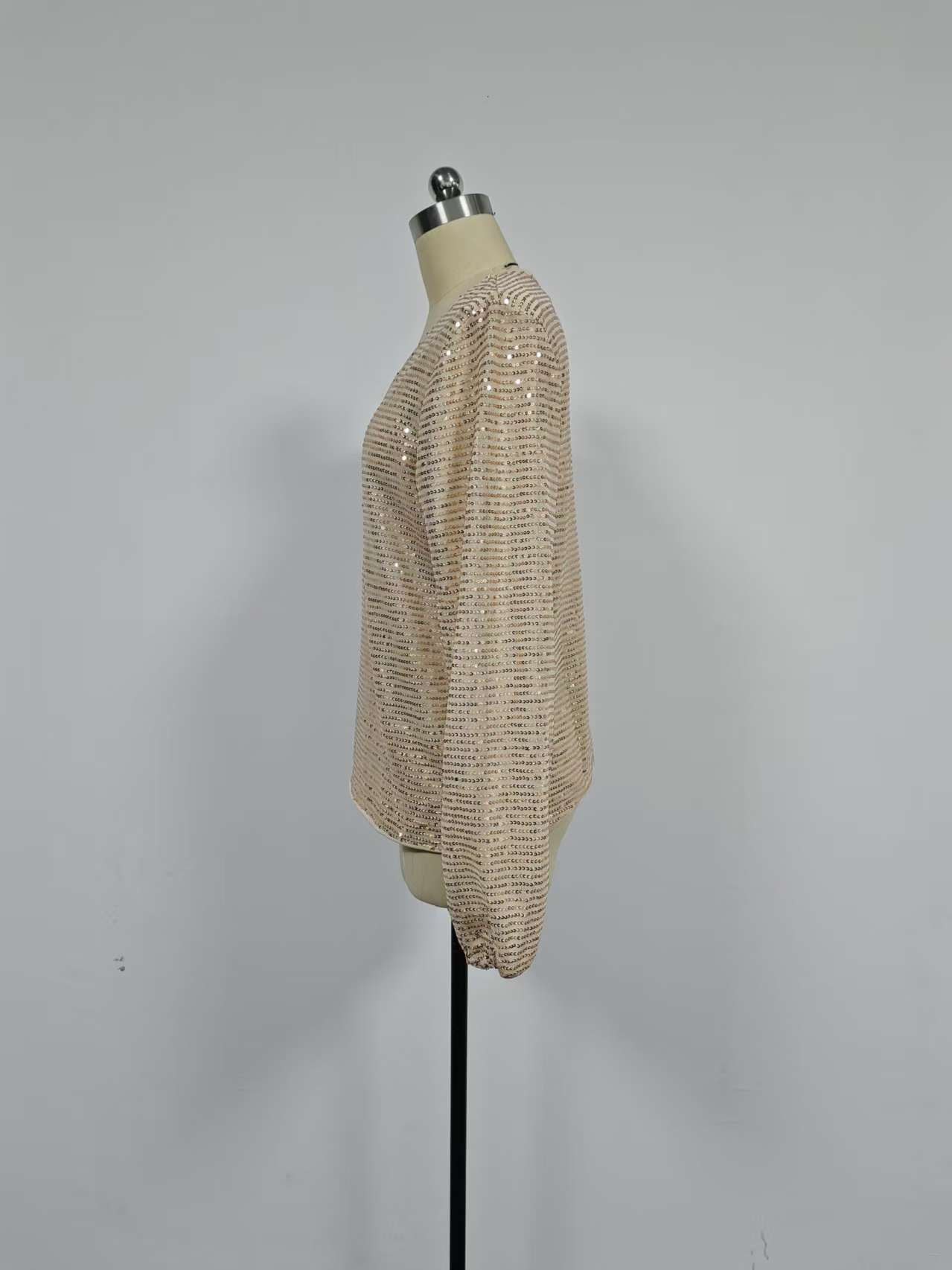 Elegant Women's V-neck Sequin Tunic Top, Long Sleeve Glitter Tee_voghion.com
