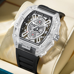 跨境透明鏤空酒桶形手錶男士時尚腕錶防水石英表腕錶watches