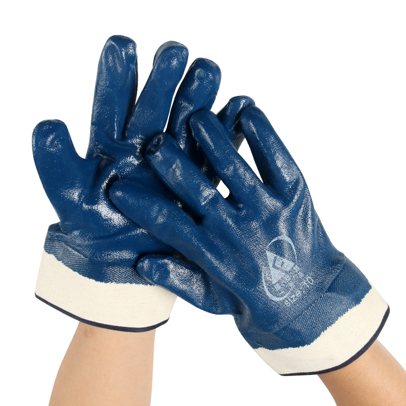 Guantes de trabajo al por mayor de vela resistente al desgaste Fu'an espesado trabajo transpirable raya de color elástico espuma de látex guantes de protección laboral