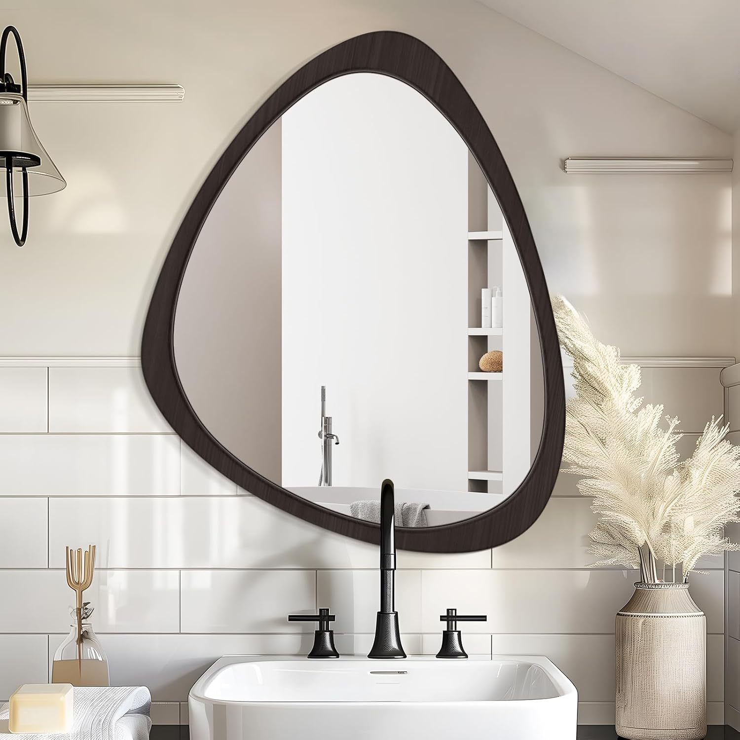 French Irregular Bathroom Mirror, Bathroom Mid-Century Style Wall-Mounted Special-Shaped Vanity Mirror, Home Washstand Vanity Mirror
