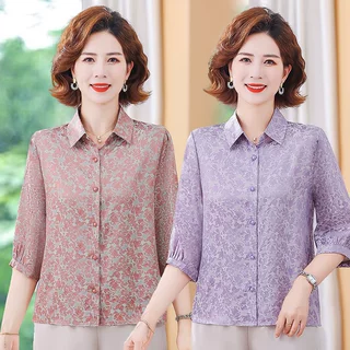 时尚休闲女装春夏薄款印花七分袖衬衫宽松显瘦上衣