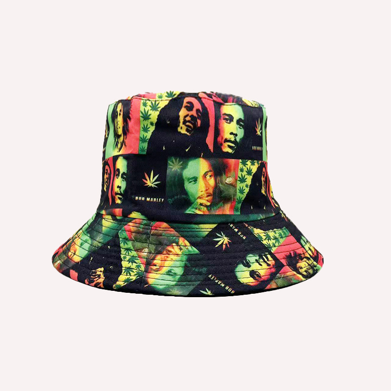 Cross-Border Amazon Popular Digital Printed Fisherman Hat for Women European and American Tie-Dye Double-Sided Sunshade Hat Ready for Sale
