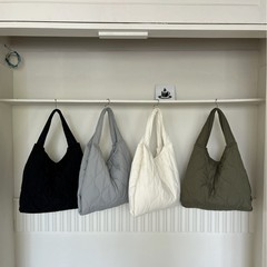 汎用韓国版レトロ柔らかいトートバッグ小衆菱格ナイロン布大容量カジュアル手提げシングル肩脇下バッグ