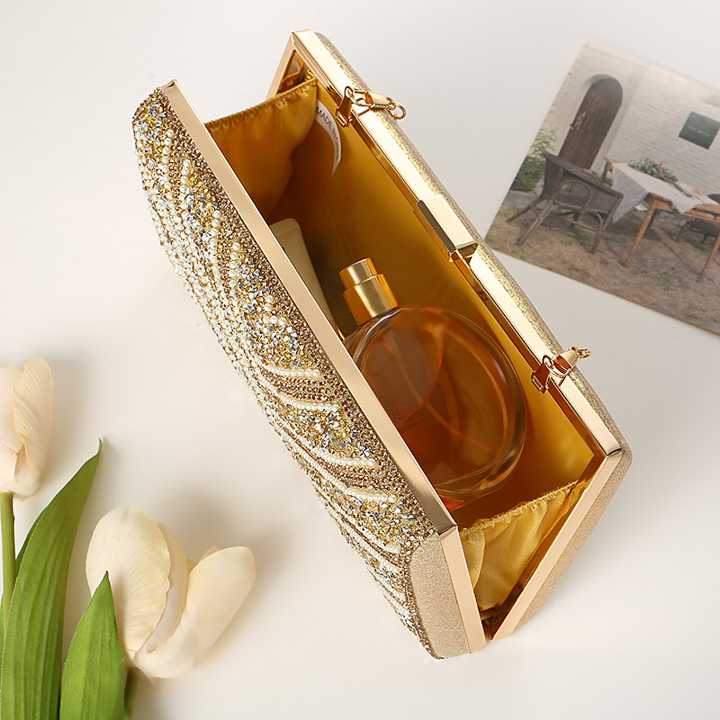 Large capacity diamond studded women's evening bag simple and fashionable rhinestone hand held evening bag_voghion.com