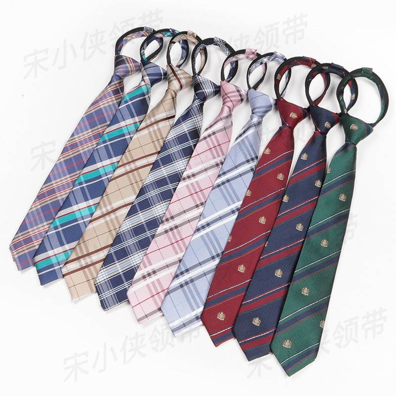 Factory Direct Sales Japanese Style Plaid Preppy Style Jk Lazy Zipper-Free Tie Female School Uniform Shirt Accessories Tie Male