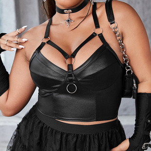 European and American Cross-Border Lingerie, Strap Leather Tops, Plus-Size Black Sexy Push-Up Bras, Lingerie