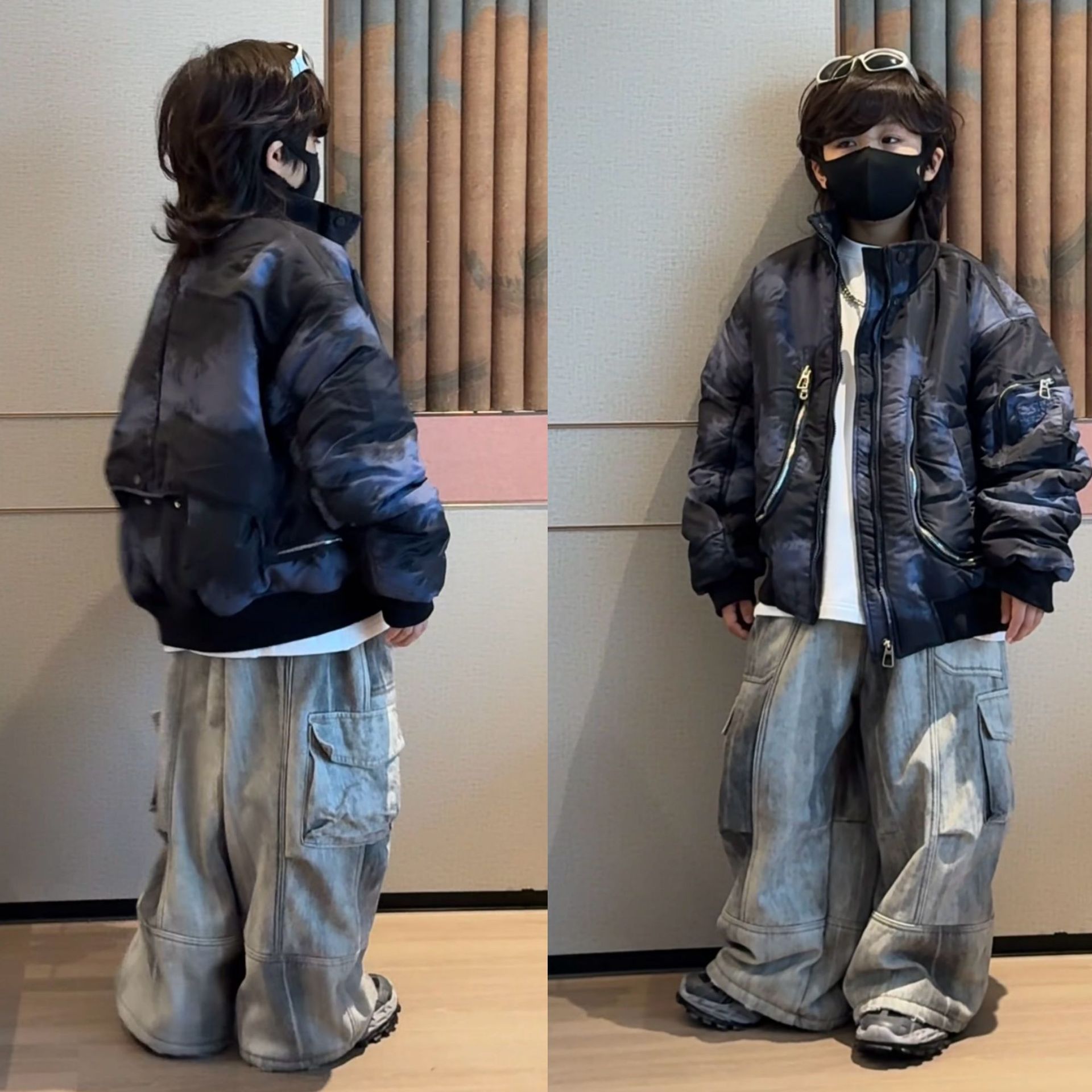 儿童欧货高品时尚小众设计棉服外套拉链设计扎染上衣保暖百搭
