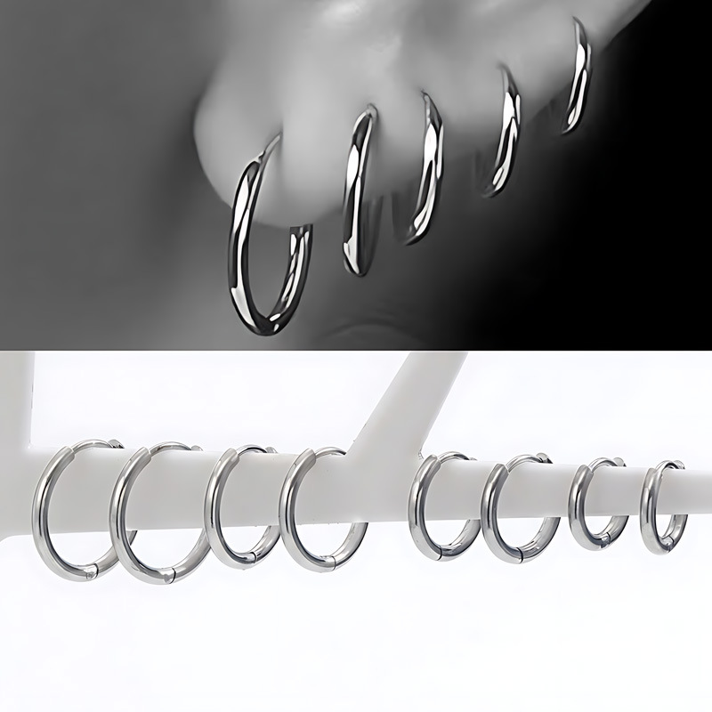 Popular minimalist stainless steel hoop earrings, stackable vintage European and American cross-border earrings, high-end minimalist hoop resistance ear clips
