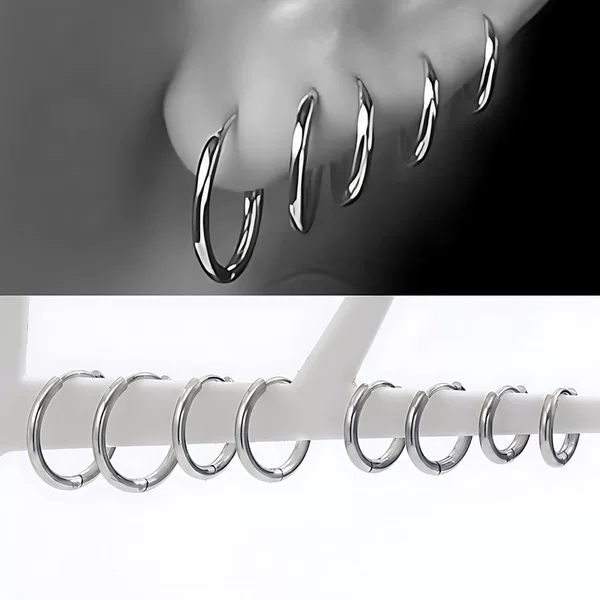Popular minimalist stainless steel hoop earrings, stackable vintage European and American cross-border earrings, high-end minimalist hoop resistance ear clips