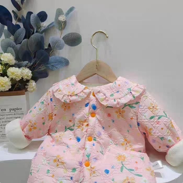 El nuevo Otoño e Invierno del bebé acolchado de algodón acolchado Chaqueta acolchada de algodón para niñas con flores chinas Abrigo acolchado de algodón para niños Chaqueta acolchada de algodón