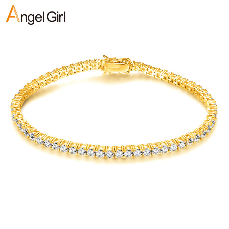 New Four-Claw Inlaid 2.5mm 3.5mm Zircon Full Diamond Tennis Bracelet Copper Plated Real Gold Fashion Design Trend New Four-Claw Inlaid 2.5mm 3.5mm Zircon Full Diamond Tennis Bracelet Copper Plated Real Gold Fashion Design Trend