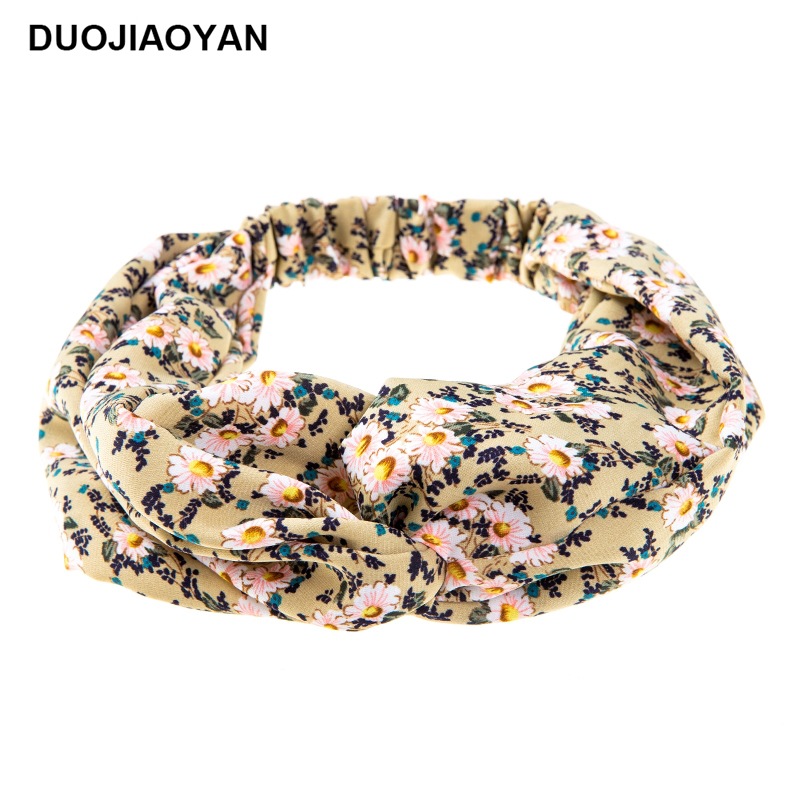 Chiffon Small Floral Cross Headband Knotted Sports Hair Headband display picture 4