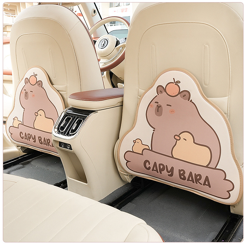 Cartoon Capibara Car Seat Back Anti-Kick Pad Leather Wear-Resistant Anti-Dirt Car Rear Seat Protection Pad Be H