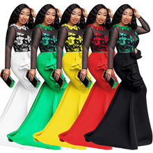 欧美大码连衣裙礼服女装花边网纱透视荷叶边连衣裙礼服裙晚礼裙