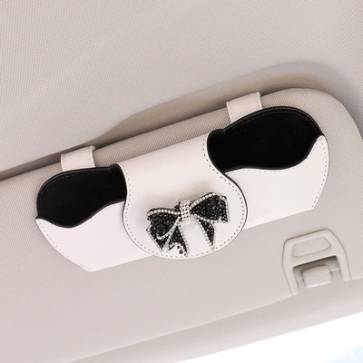 Car Glasses Clip/Bill Clip box bracket car sunglasses - black-diamond-bow-white-glasses-case