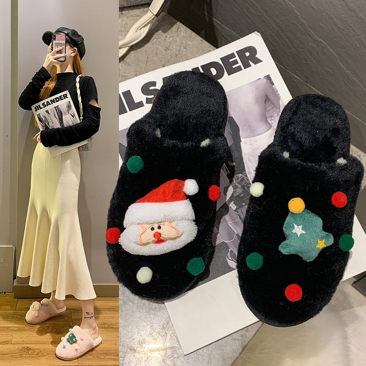 Fashion Christmas plush slippers women's...