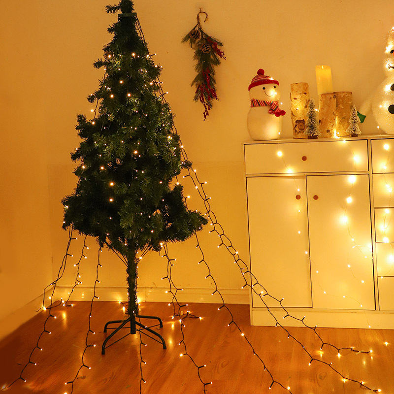 Nuevo árbol de Navidad LED transfronterizo de baja tensión pentagramas cascada de agua colgante decoración de árbol de vacaciones