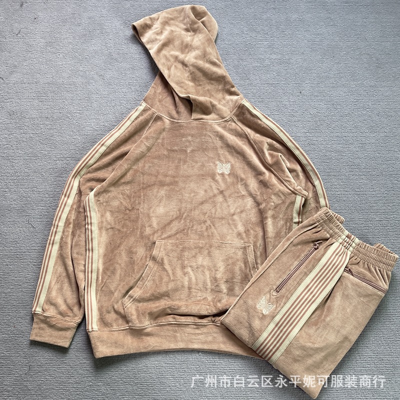 Needles tracksuits蝶ベルベットカーディガンレトロリボンジッパージャケットロングパンツスポーツスーツ