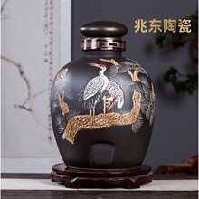 景德镇陶瓷手工酒坛泡酒存酒坛子 10/20/30/50/100斤雕刻白鹤酒坛