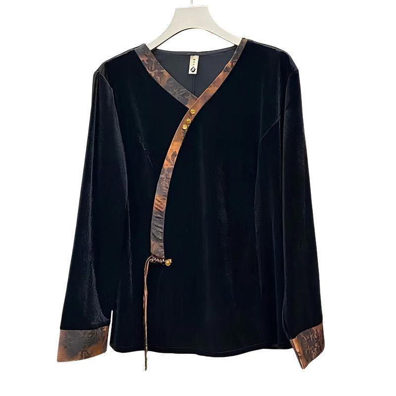Autumn Stylish Velvet Long-Sleeve Base Shirt 2025 New Chinese-Style Middle-Aged Mom T-Shirt Elegant Top