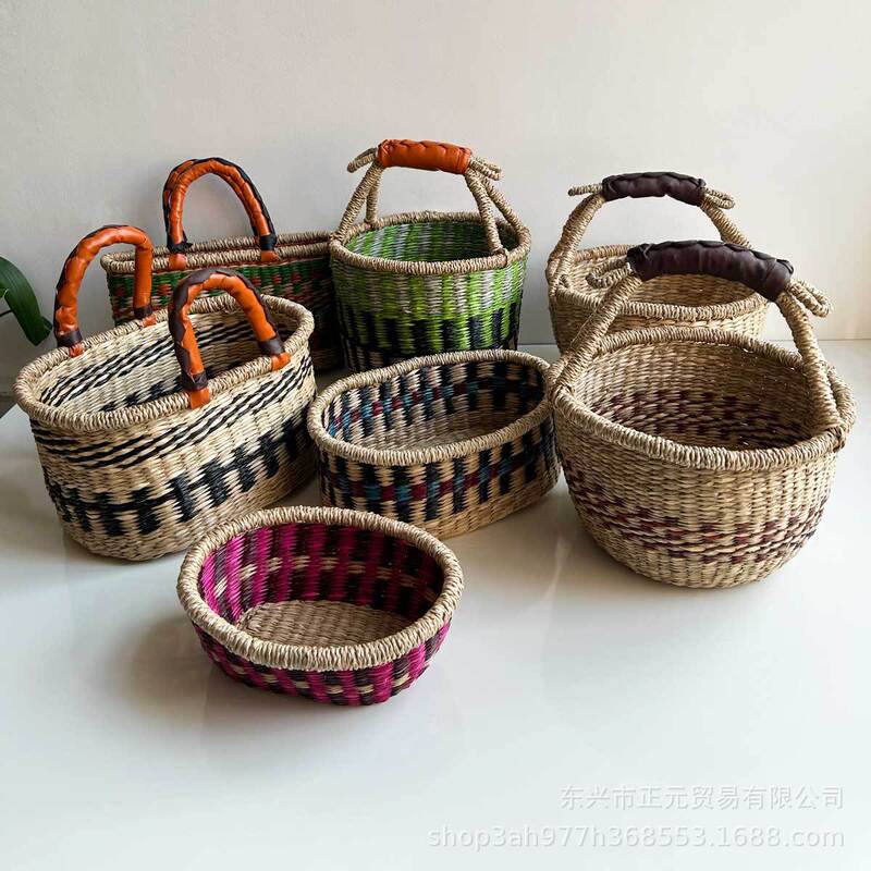 Vietnam seagrass hand-woven handle basket African elements ins wind shopping basket portable basket for field activities