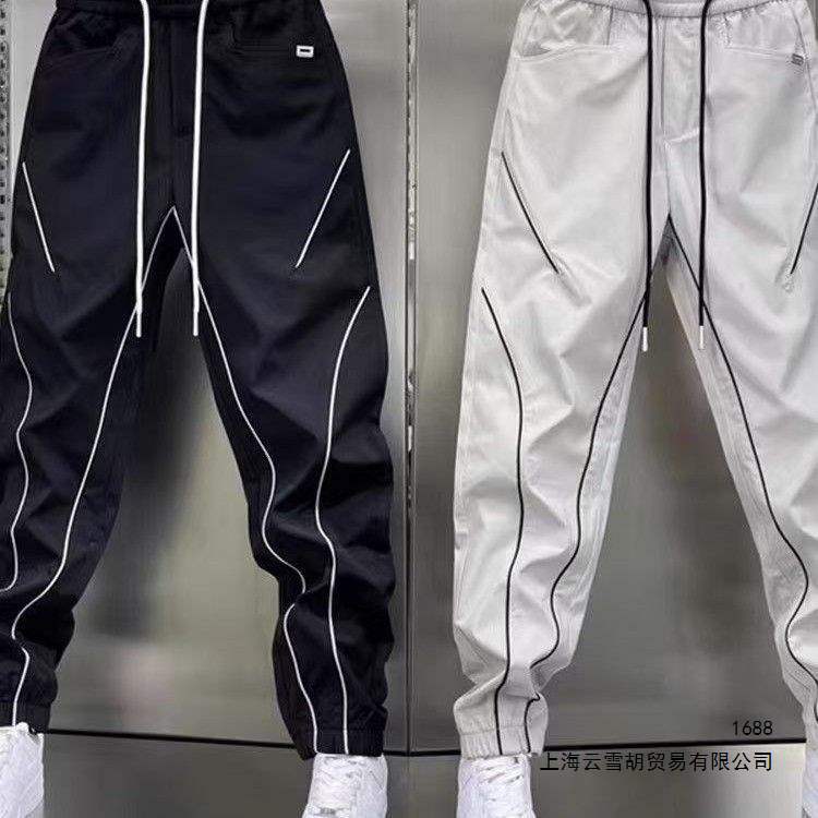 Trendy brand casual pants for men, autumn thin large size loose fit color-blocked striped casual sports jogger pants