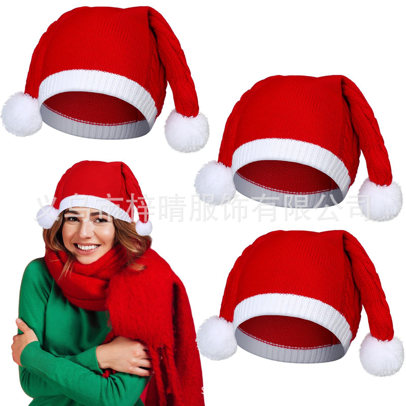 2025 New Christmas Knitted Wool Hat Double Fur Ball Cute Knitted Hat Christmas Atmosphere Gift Hat