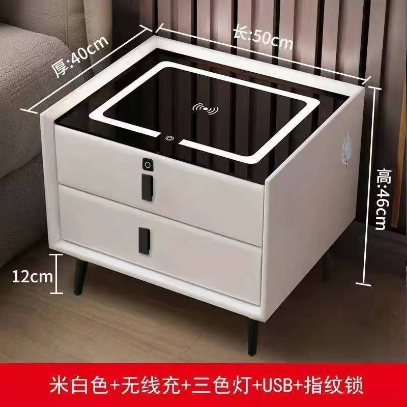 Ma ra maciza mesita noche inteligente minimalista mo rna luz cuero lujo dos cajones carga inalámbrica bluetooth audio bloqueo huellas dactilares