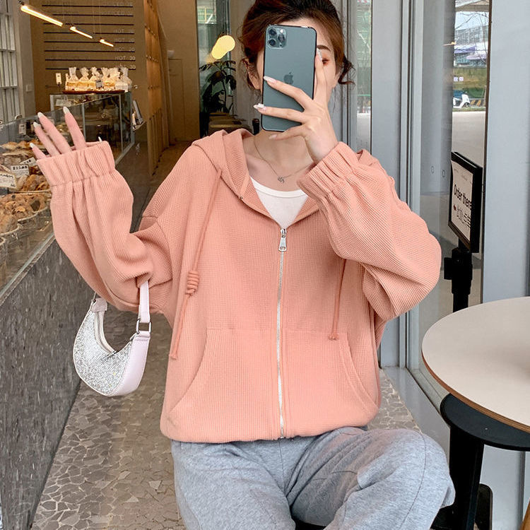 2023 new Korean style hooded cardigan sweater coat women's spring and autumn sports casual all-match small short top fashion