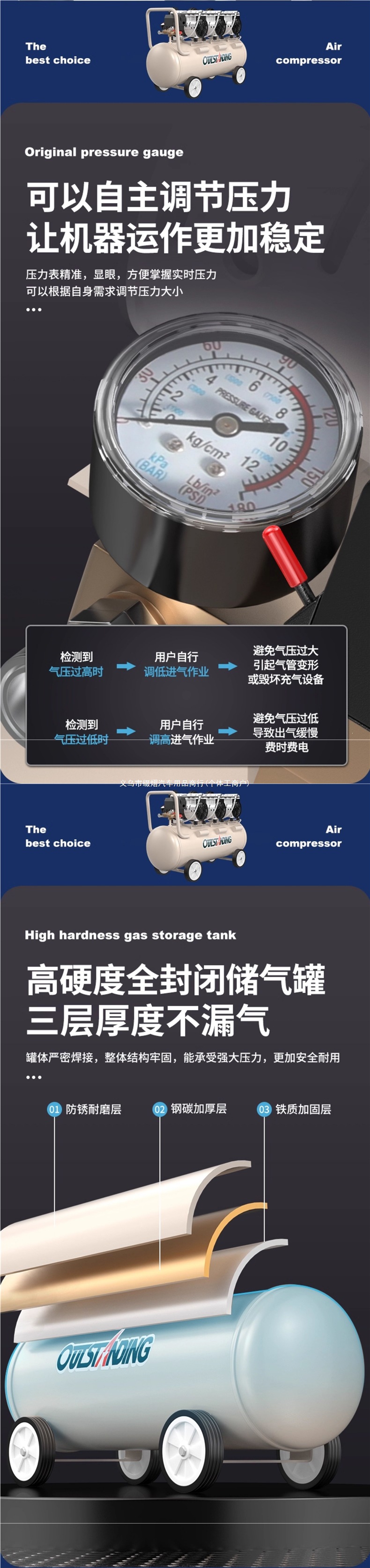 Silent air compressor, industrial-grade, oil-free, small 220v, portable air pump for woodworking