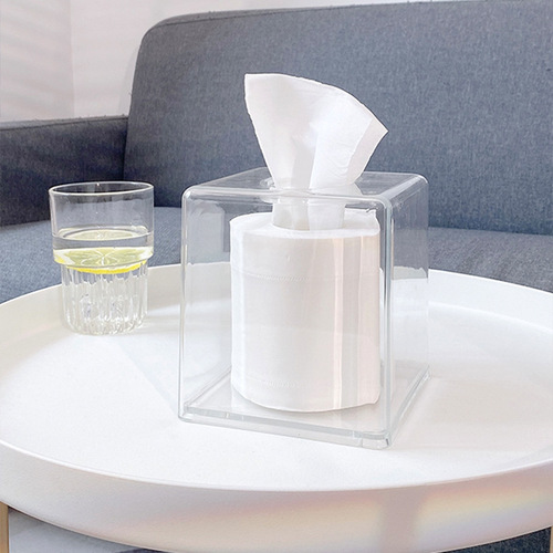 Transparent tissue box living room acrylic napkin box simple hotel roll toilet paper towel tube plastic square