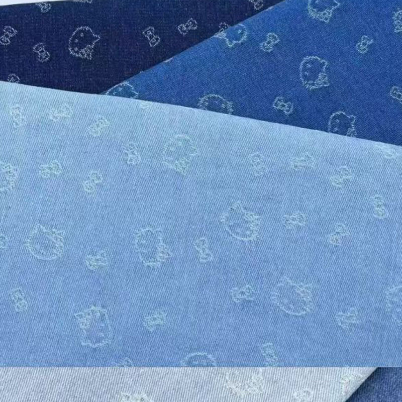 Kitty Kitten Jacquard Washed Denim Fabric Pants Jacket Skirt Children's Clothing Bags Hats Fabric Wholesale