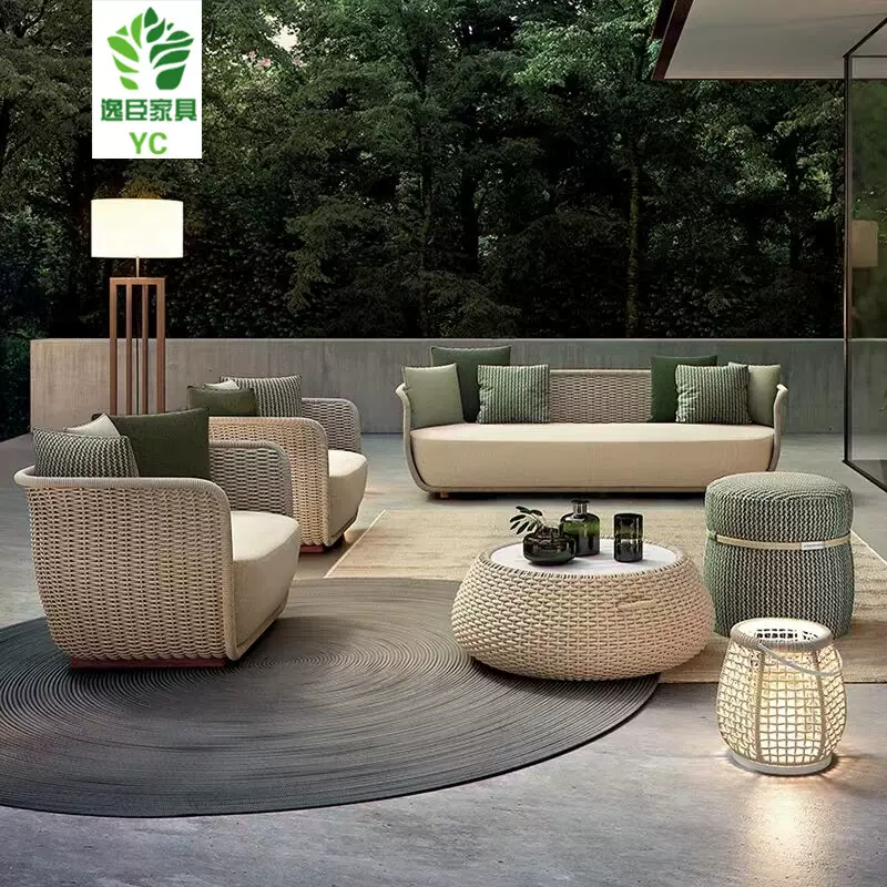 厂家供应海边别墅风景台藤编户外沙发 室外露天藤椅茶几三件套