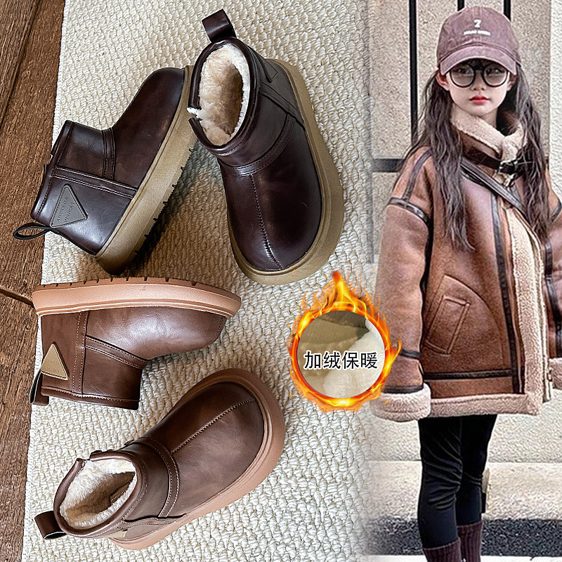 Children's Large Cotton Boots 2025 Winter New Northeast Snow Boots Fur Integrated Fleece-Lined Anti-Slip Warm Boys' Cotton Boots